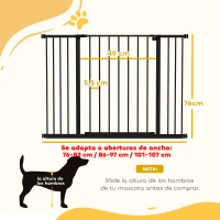 PawHut Barrera de Seguridad Extensible Puertas y Escaleras Metálica para Perros y Bebé Barrera Puertas Mascota 76-107x76 cm(m-3)