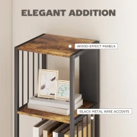 HOMCOM 5-Tier Bookshelf with Steel Frame - Rustic Brown(m-5)