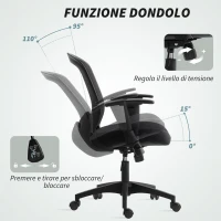 HOMCOM Sedia da Ufficio Traspirante e Reclinabile ad Altezza Regolabile, in Tessuto a Rete, 65x59x92.5-102.5 cm, Nero(m-7)