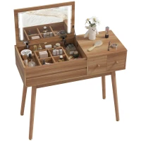 HOMCOM Table de Maquillage avec Miroir à Lumières LED et Espace de Rangement en Bois, 100x40x87 cm(m-5)