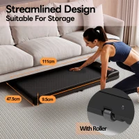 Folding Under Desk Treadmill with Adjustable Incline, LED Display, Magnetic Remote Control, 1-6 km/h Speed, 111L x 47.5W x 15H cm, Black(m-5)