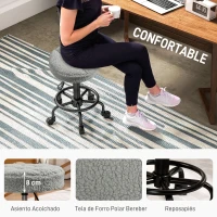 HOMCOM Taburete Giratorio Redondo Taburete con Ruedas Altura Regulable 50-66 cm Asiento Tapizado en Tejido de Borreguito Gris(m-5)