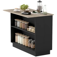HOMCOM Desserte îlot de cuisine étagère réglable 2 compartiments ouverts 2 placards plan de travail effet bois 105 x 60 cm noir(m-10)
