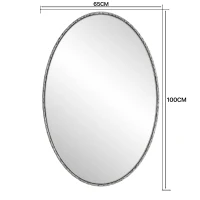 Specchio retrò ovale con cornice in ferro, da parete per bagno, soggiorno, 65x3x100 cm, Argento(m-3)
