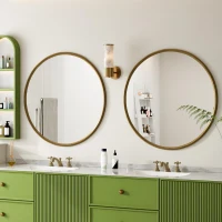 Specchio rotondo da parete con cornice in metallo, per parete, bagno, soggiorno, camera da letto, tavolo da trucco, corridoio, 80x2x80 cm, Bronzo(m-5)