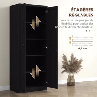 HOMCOM Buffet cuisine, meuble cuisine rangement avec double porte et 2 étagères réglables, 60 x 40 x 160 cm, noir(m-5)