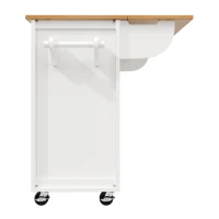 Kitchen Island Trolley with Folding Worktop, Adjustable Shelves, Wine Rack, Utility Cart with Towel and Spice Racks, 138L x 73W x 92H cm, White(m-13)