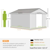 Outsunny Abrigo de Jardim Metálico para Armazenamento de Ferramentas com Base de Reforço Incluída e 4 Janelas 277x322x192 cm Cinza Escuro(m-3)