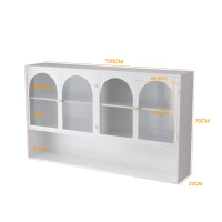 Armoire murale avec quatre portes en verre et étagère, pour cuisine, salon, salle de bain, 120x23x70 cm, Blanc(m-3)
