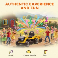 AIYAPLAY 12V Ride on Tractor and Trailer with Remote Control, Music, Shifter, Start-Up Sound, for Kids Ages 3-8 Years, Yellow(m-8)