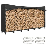 Outsunny Leñero Exterior Metálico de Chimenea Soporte para Leña con Cubierta Impermeable y Cadenas de Acero 235x31x116 cm Negro(m-10)