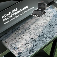 Outsunny Kohlegrill mit Deckel, Warmhalterost, Aschefach, Thermometer, rostfrei, 67 x 53 x 55cm, Schwarz/Rot(m-8)