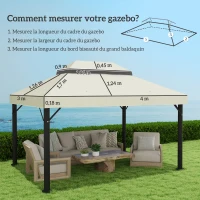 Outsunny Toile pour tonnelle toile de rechange pour tonnelle à 2 niveaux protection UPF30+ trous de drainage  4 x 3 m crème(m-3)