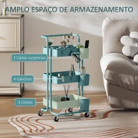 HOMCOM Carrinho de Cozinha Carrinho de Armazenamento com 4 Ganchos 3 Cestas Removíveis 3 Caixas Suspensas 42x38x86,5cm Preto(m-4)