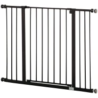 PawHut Dog Gate Pet Safety Gate Stair Barrier Pressure Fit Adjustable 76-82/86-97/101-107 cm, Black(m-10)