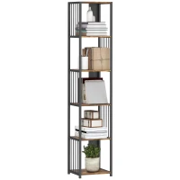 HOMCOM 5-Tier Bookshelf with Steel Frame - Rustic Brown(m-10)