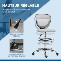 Vinsetto Chaise de bureau ergonomique en maille, chaise de dessin, hauteur et repose-pieds réglable, 59 x 59 x 106-126 cm, gris(m-5)