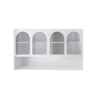 Armoire murale avec quatre portes en verre et étagère, pour cuisine, salon, salle de bain, 120x23x70 cm, Blanc(m-2)