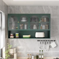 Armoire murale avec quatre portes en verre et étagère, pour cuisine, salon, salle de bain, 120x23x70 cm, Vert foncé(m-4)