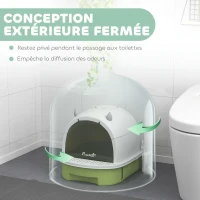 PawHut Maison de toilette pour chat bac à litière fermé chat poignée de transport porte translucide 40,5 x 52 x 39 cm vert(m-4)
