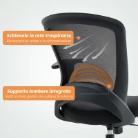 HOMCOM Sedia da Ufficio Traspirante e Reclinabile ad Altezza Regolabile, in Tessuto a Rete, 65x59x92.5-102.5 cm, Nero(m-5)