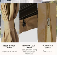 Outsunny 3 x 4m Hardtop Gazebo Canopy with Metal Roof, Aluminium Gazebo Permanent Pavilion with Netting and Curtains, Brown(m-7)