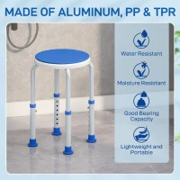 HOMCOM 360° Swivel Shower Chair, Height Adjustable Aluminium Shower Stool with Non-Slip Feet for Disabled, Elderly, Blue(m-5)