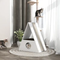 PawHut Maison pour chat 2 niveaux, Lit pour chats d'intérieur avec 2 tapis et 4 griffoirs en sisal, cachette confortable(m-7)