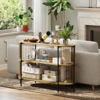 HOMCOM Mesa Consola com Corda de Papel Trançada à Mão Consola de Entrada de 3 Níveis com Estrutura de Aço Estilo Boémio 124x43,5x80 cm Madeira(m-7)