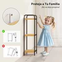 HOMCOM Estantería de Baño de Bambú con 3 Baldas Abiertas Diseño de Lamas y Estructura de Acero 41,5x21,5x77,5 cm Natural(m-7)