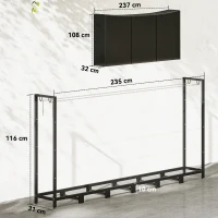 Outsunny Range-Bûches Extérieur Métallique de Cheminée Support pour Bûches avec Couverture Imperméable et Chaînes en Acier 235x31x116 cm Noir(m-3)