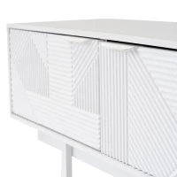 Modern Bohemian TV Entertainment Center with Cabinet and Drawers, Geometric Lines TV Stand for 90 Inch TVs, 200L x 40W x 51H cm, White(m-8)