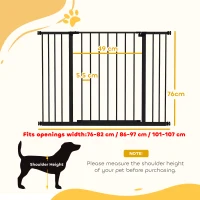 PawHut Dog Gate Pet Safety Gate Stair Barrier Pressure Fit Adjustable 76-82/86-97/101-107 cm, Black(m-3)