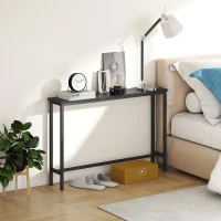 HOMCOM Mesa Consola Moderna Consola de Entrada Estreita com Superfície com Efeito Mármore e Estrutura de Metal 100x20x66 cm Preto(m-7)