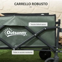 Outsunny Carrello da Giardino da 95L Pieghevole con Pannello Apribile, in Acciaio e Poliestere, 125x48x78-102 cm, Verde(m-5)