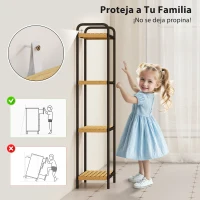 HOMCOM Estantería de Baño de Bambú con 4 Baldas Abiertas Diseño de Lamas y Estructura de Acero 41,5x21,5x106 cm Natural(m-7)