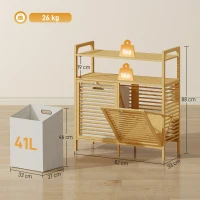 HOMCOM Mobile Portabiancheria con 2 Cesti da 41L e 2 Ripiani, in Bambù e Poliestere, 82x33x88 cm, color Legno e Crema(m-3)