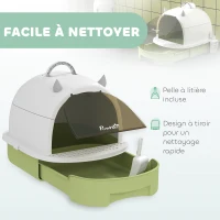 PawHut Maison de toilette pour chat bac à litière fermé chat poignée de transport porte translucide 40,5 x 52 x 39 cm vert(m-5)