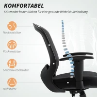 HOMCOM Netz-Bürostuhl, verstellbarer Schreibtischstuhl mit Netzstoff-Rückenlehne, rollbar, mit Kippfunktion, Schwarz(m-4)