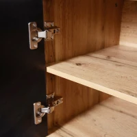 Elegant Hallway Wardrobe Set with Mirror, Shoe Cabinet, Coat Hooks, Bench Seat, Ideal for Entryway, 105L x 40W x 191H cm, Black+Natural(m-7)