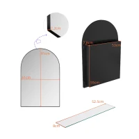 Armadietto a specchio ad arco con cornice in metallo, per bagno, soggiorno e camera da letto, 91x61x12 cm, Nero(m-3)