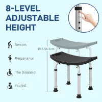HOMCOM Height Adjustable Bath Stool, Aluminium Shower Stool with Non-Slip Pads for Elderly, Disabled, Seniors, Pregnant, Black(m-7)
