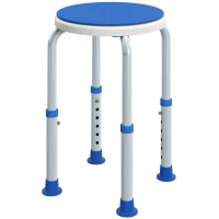 HOMCOM 360° Swivel Shower Chair, Height Adjustable Aluminium Shower Stool with Non-Slip Feet for Disabled, Elderly, Blue(m-1)