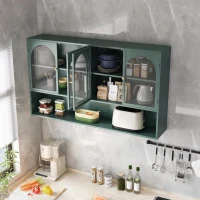 Armoire murale avec quatre portes en verre et étagère, pour cuisine, salon, salle de bain, 120x23x70 cm, Vert foncé(m-6)