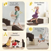 AIYAPLAY 7 Piece Kids Soft Play Set with Detachable Cover, Baby Indoor Climb and Crawl Foam Toy for Toddlers, Preschoolers, Brown(m-6)