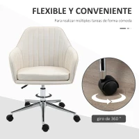 Vinsetto Silla de Oficina Silla de Escritorio Giratoria con Altura Ajustable y Reposabrazos para Estudio Tocador 61x59x96cm Beige(m-5)