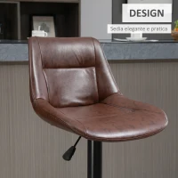 HOMCOM Set 2 Sgabelli da Bar Vintage in Finta Pelle Marrone con Poggiapiedi e Base Rotonda, 46.5x50x88-108 cm(m-6)