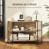 HOMCOM Mesa Consola com Corda de Papel Trançada à Mão Consola de Entrada de 3 Níveis com Estrutura de Aço Estilo Boémio 124x43,5x80 cm Madeira(m-5)