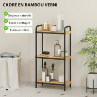 HOMCOM Étagère salle de bain étagère de rangement 3 niveaux étroite autoportante bambou 1,5 x 21,5 x 77,5 cm effet bois naturel(m-5)