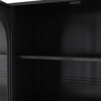 Armadietto a muro con quattro ante in vetro e ripiano, per cucina, soggiorno, bagno, 120x23x70 cm, Nero(m-9)